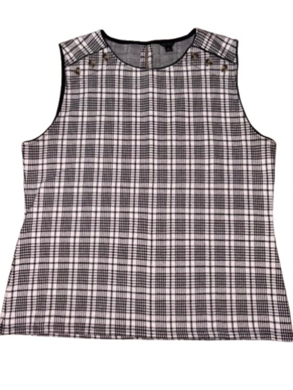 Ann Taylor Black and White Plaid Shell Top with button details size XXL